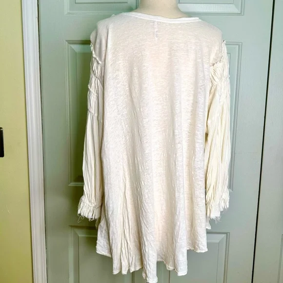 Free People Oversized Linen Cotton Blend Ruched Long Sleeves Top Sz Large - Picture 7 of 14
